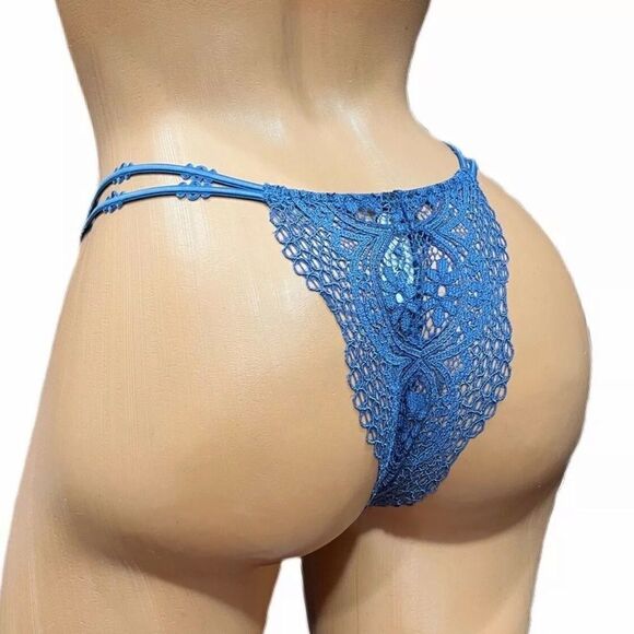 Victoria’s Secret Especial Edition Sexy Crochet lace Itsy Mini Panty Teal Large - Picture 1 of 6